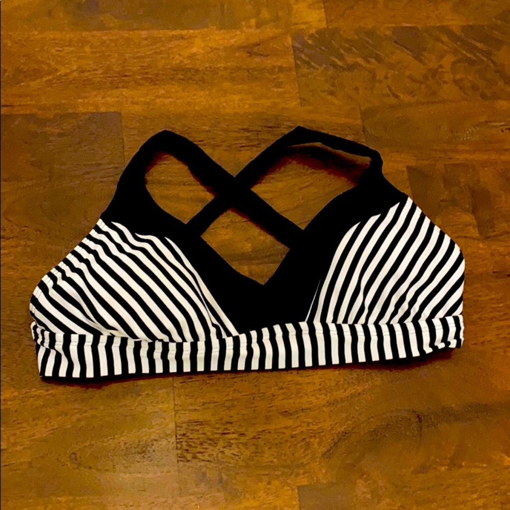 Black and white cross back bikini top - size L